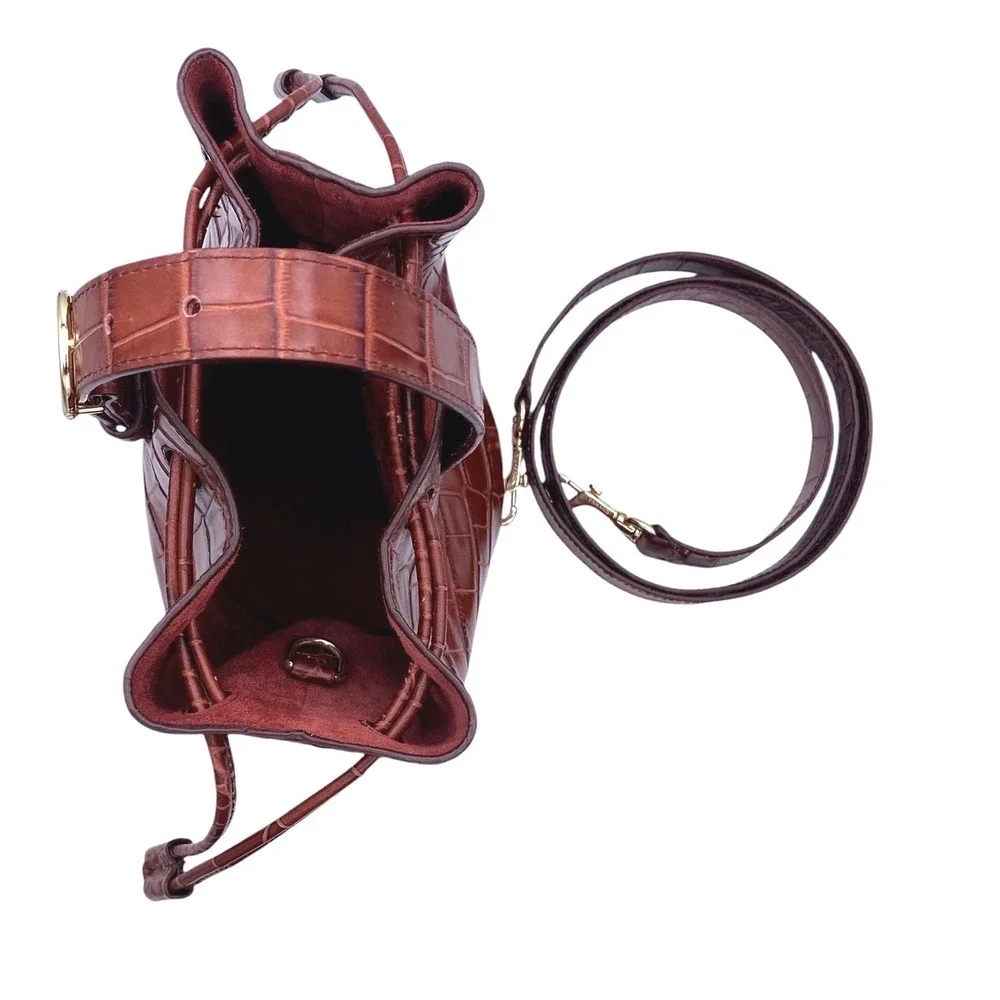 Cuyana Mini Bucket Bag Red Croc Embossed Leather Gold Hardware SAMPLE